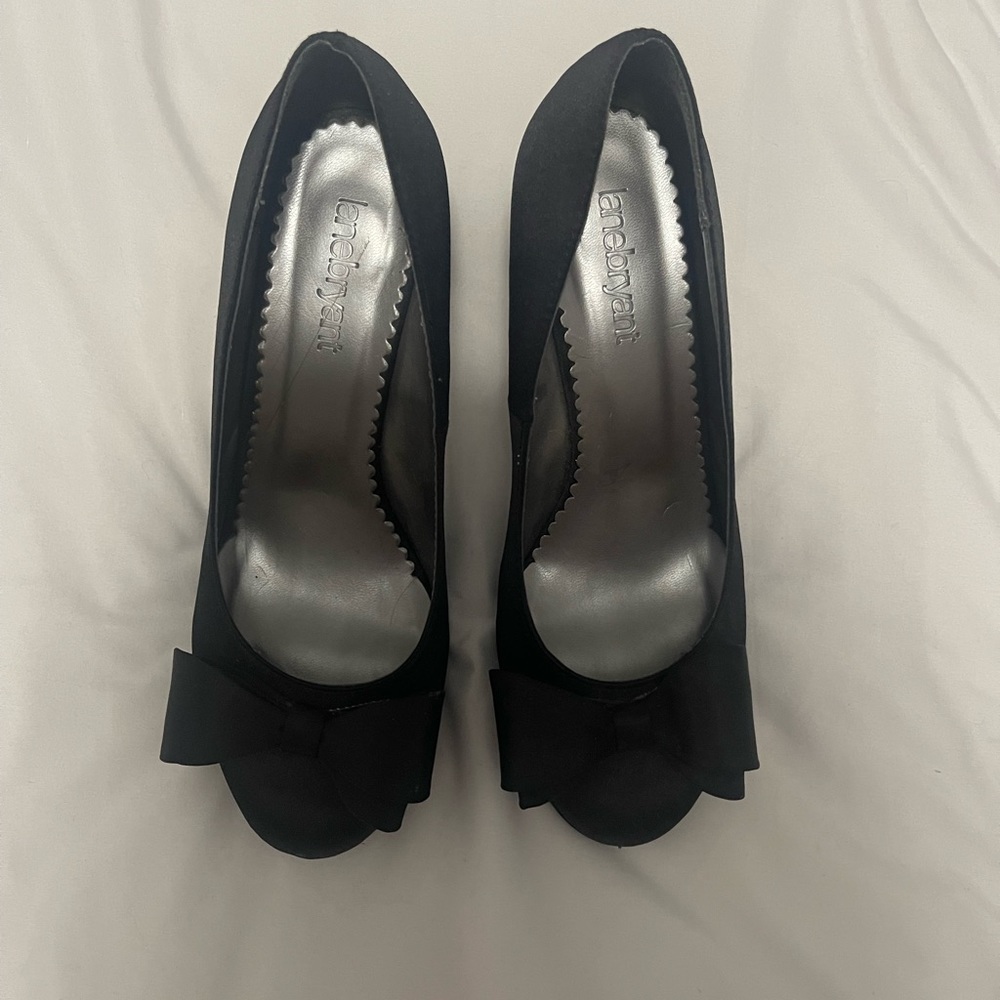 Lane Bryant Black Satin Heels with Bows